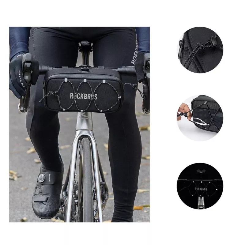 Bolsa de guiador para bicicleta Rockbros TL001 Road to Sky 1.9L impermeável – preta