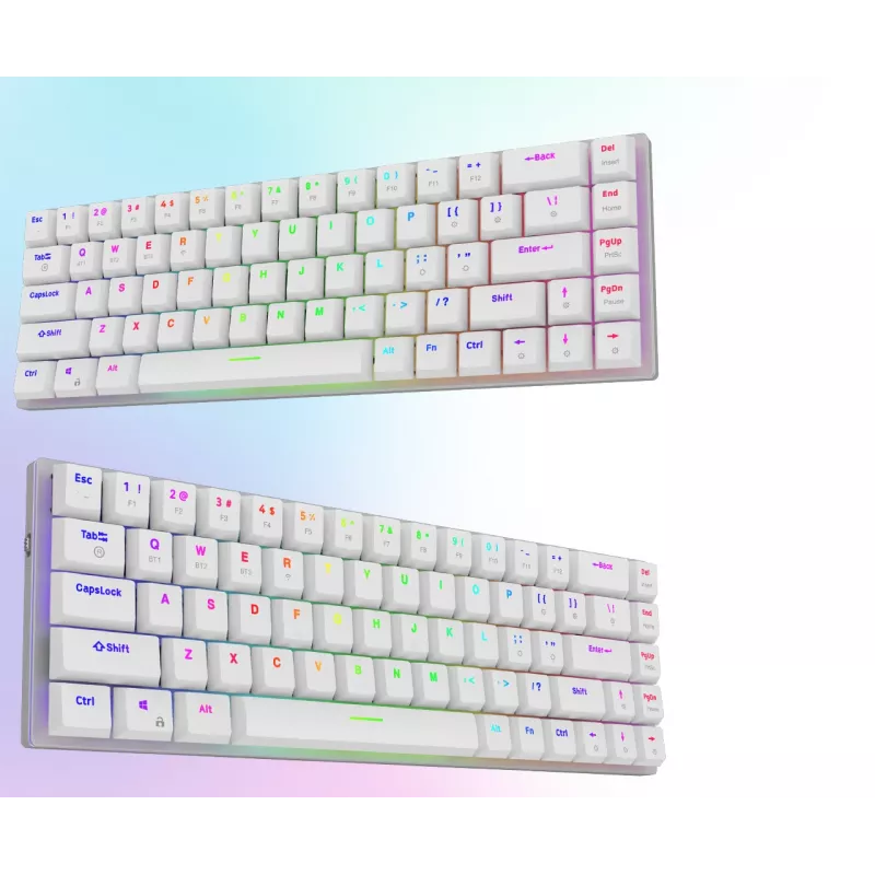 AQIRYS Agena 65% Teclado mecânico sem fios low-profile, switches Gateron Red, branco