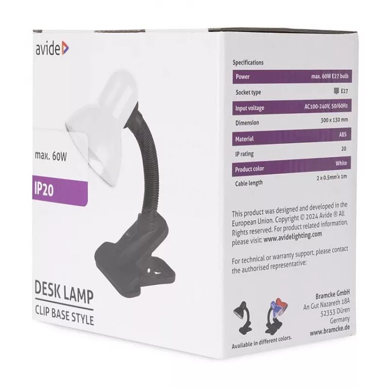 Avide Basic Clipbar Max 60W Candeeiro de Secretária com Mola Preto