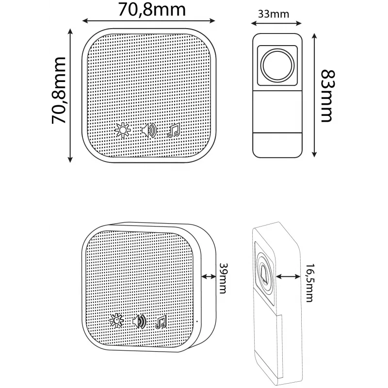 ENTAC Campainha sem Fios Emissor com Ficha AC IP44 com 1x Pilha CR2032