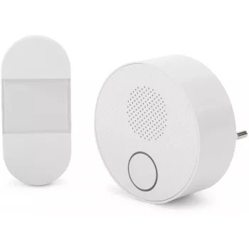 ENTAC Sistema de Campainha sem Fios Botão Cinético com Ficha AC Emissor IP44 Branco