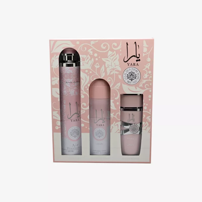 Lattafa Yara Eau de Parfum 100ml + Deodorant Spray 200ml + Air Freshener 300ml conjunto de presente