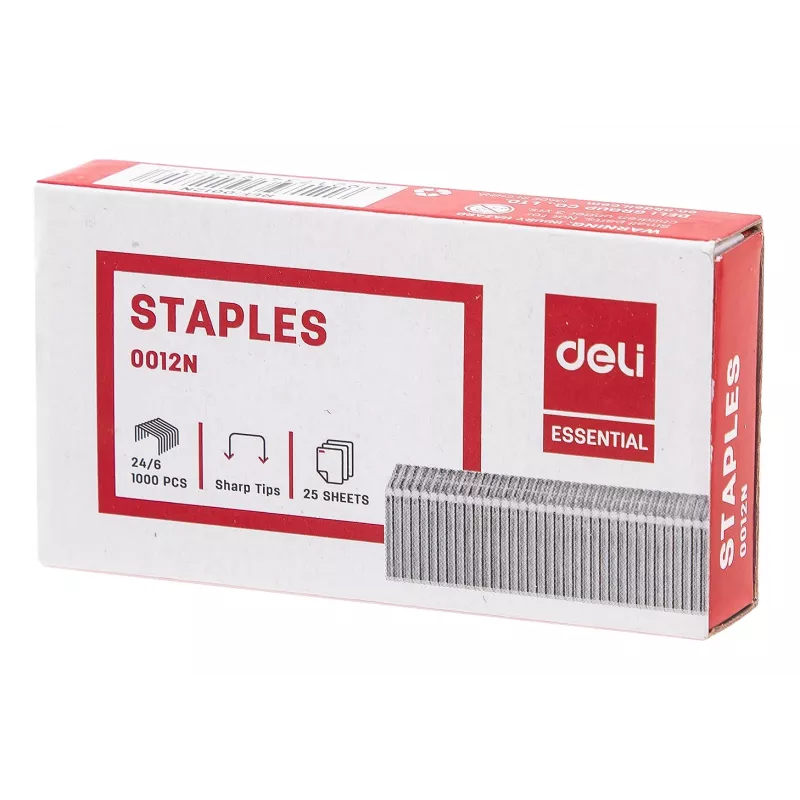 Deli ESSENTIAL Agrafos 24/6, 1000 Unid., Aço Galvanizado, Prateado