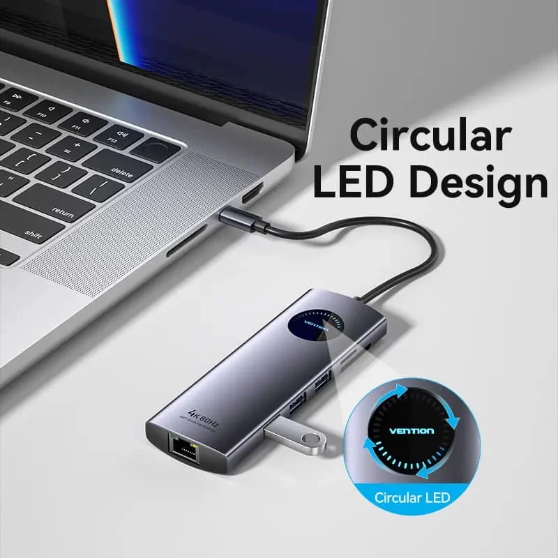 VENTION USB-C docking station 10-em-1 8K 30Hz 100W PD com ecrã LED