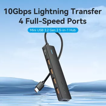 VENTION hub USB-C para USB 3.2 Gen 2 com 100W PD, 0,15m, preto
