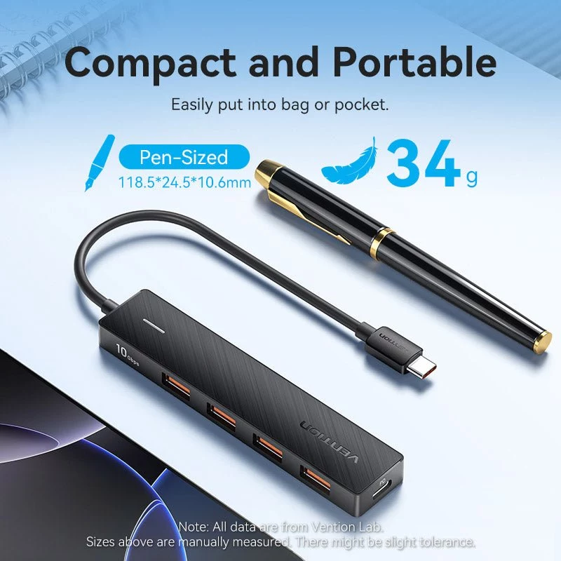 VENTION hub USB-C para USB 3.2 Gen 2 com 100W PD, 0,15m, preto