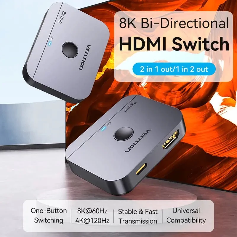 VENTION switch HDMI 2.1 bidirecional 2 portas 8K