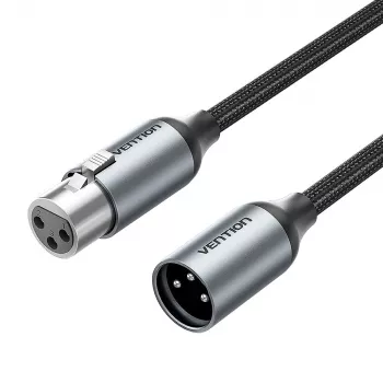VENTION BKHHI cabo de microfone XLR 3m preto trança de nylon com fichas de alumínio