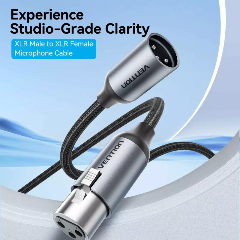 VENTION BKHHI cabo de microfone XLR 3m preto trança de nylon com fichas de alumínio