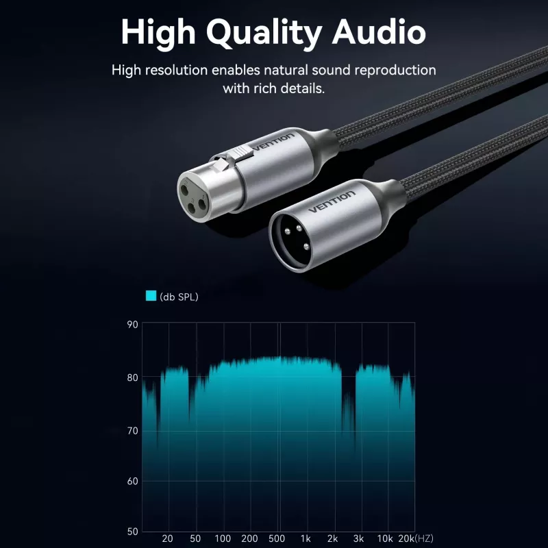 VENTION BKHHI cabo de microfone XLR 3m preto trança de nylon com fichas de alumínio