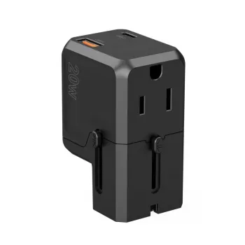 CHOETECH PD6038 carregador USB-C GaN 38W com USB-A, fichas intercambiáveis (EU/US/UK/AU) - preto