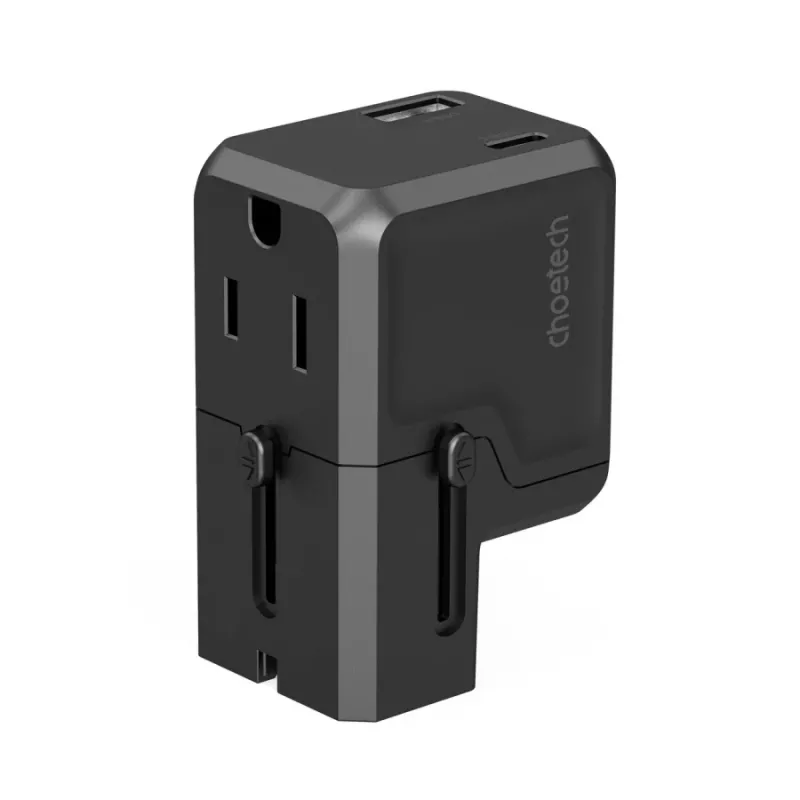 CHOETECH PD6038 carregador USB-C GaN 38W com USB-A, fichas intercambiáveis (EU/US/UK/AU) - preto