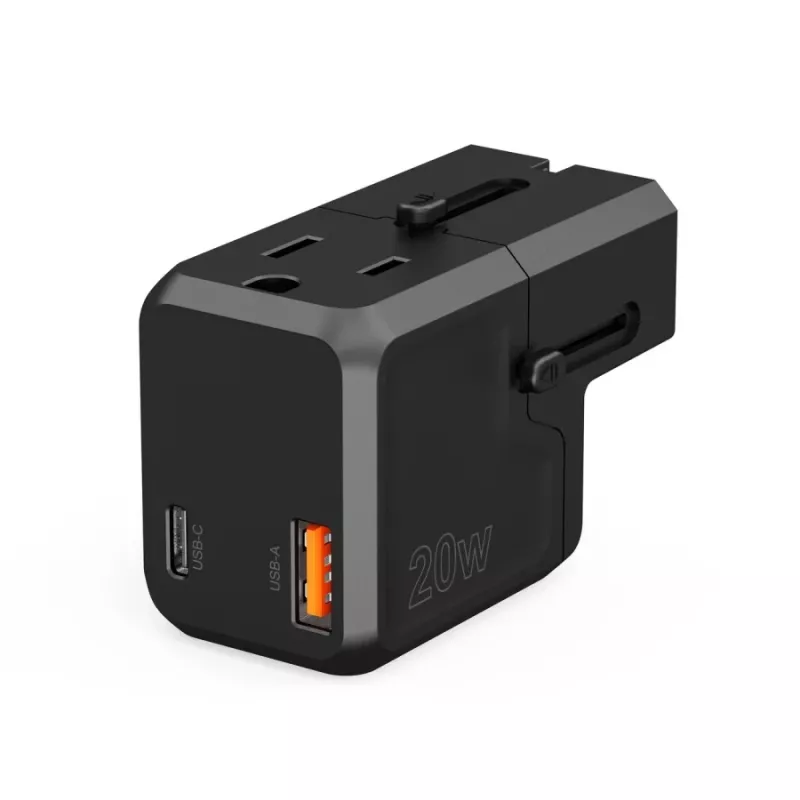 CHOETECH PD6038 carregador USB-C GaN 38W com USB-A, fichas intercambiáveis (EU/US/UK/AU) - preto