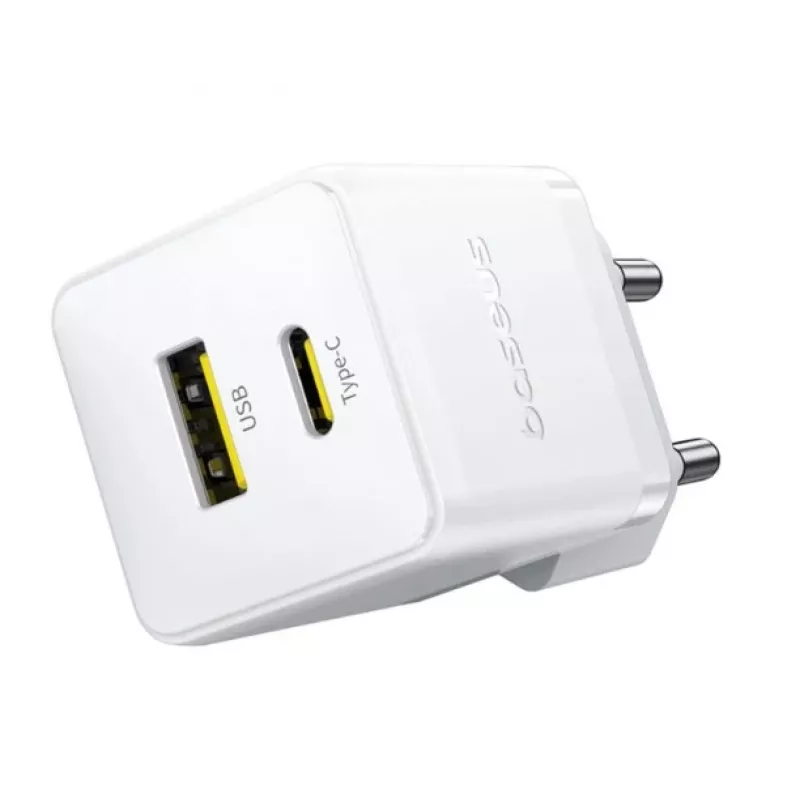 Carregador de parede Baseus Palm 30W USB-C USB-A Branco Ficha EU