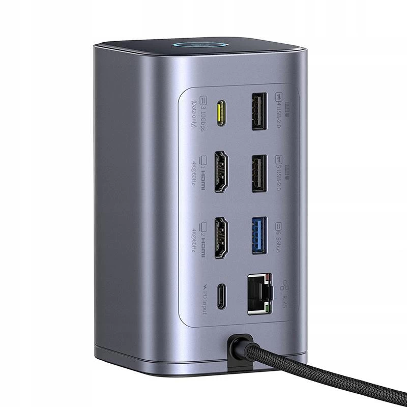 Hub USB-C Baseus Air Spacemate 12 em 1, 2x HDMI 4K@60Hz, 2x USB-C 10Gbps, 2x USB-A 5Gbps, 2x USB-A 480Mbps, RJ45, SD/microSD, USB-C PD, Cinzento