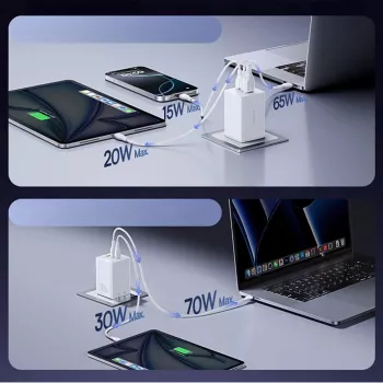 Baseus EnerFill FE11 2 x USB-C / USB-A 100W - Branco