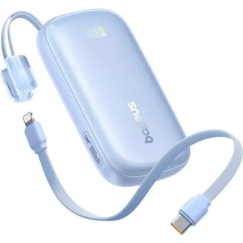Baseus EnerFill FC21 Qpow 3 Ultra 10000 mAh 45W Power Bank com cabo USB-C/Lightning removível - azul