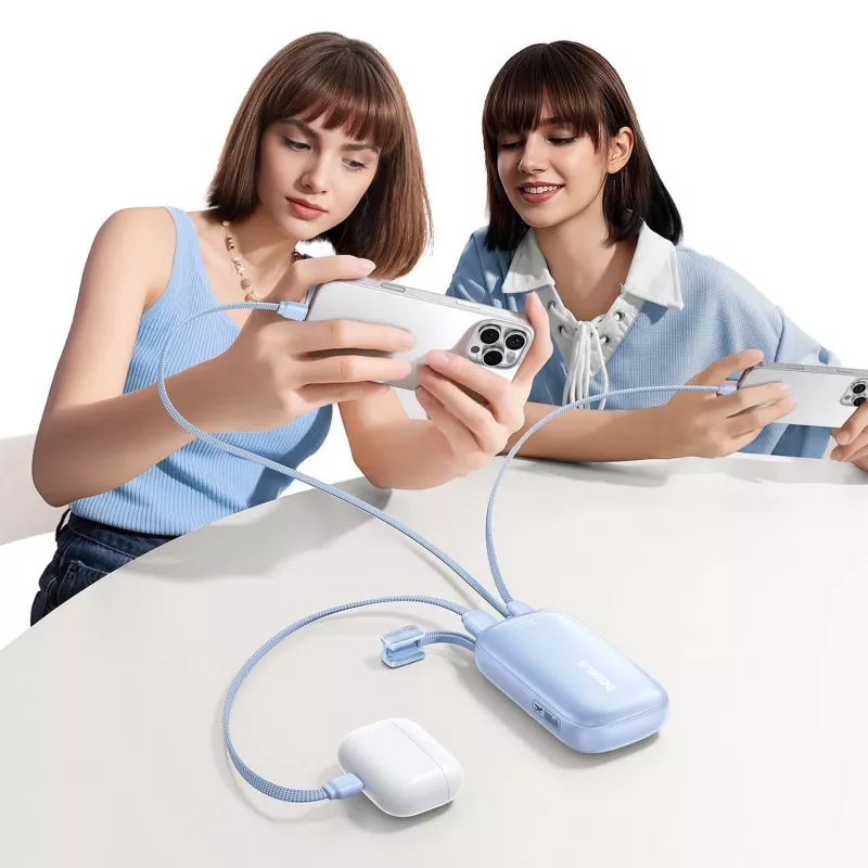 Baseus EnerFill FC21 Qpow 3 Ultra 10000 mAh 45W Power Bank com cabo USB-C/Lightning removível - azul