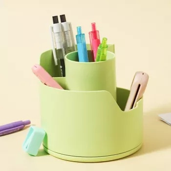 Porta-canetas Deli LonGreen verde-lima 12x12x11 cm