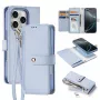 Capa de pele DUXDUCIS Lawa para iPhone 16 Pro Max com carteira magnética removível - azul