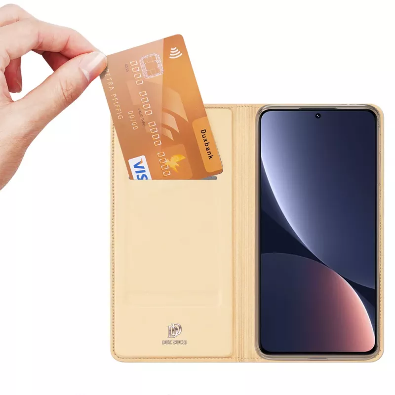 Capa tipo carteira Dux Ducis Skin Pro para Xiaomi 13, carteira com compartimento para cartões e suporte, dourado
