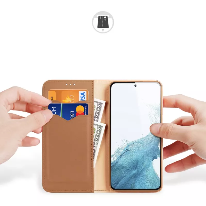 Capa tipo carteira Dux Ducis Hivo para Samsung Galaxy S23+ com bloqueio RFID, suporte, castanho