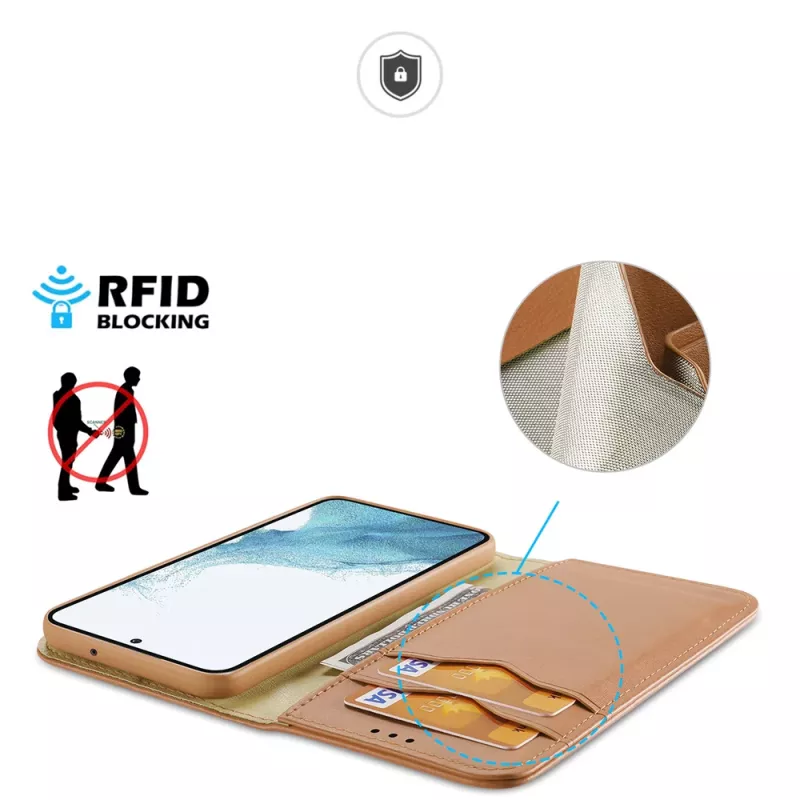Capa tipo carteira Dux Ducis Hivo para Samsung Galaxy S23+ com bloqueio RFID, suporte, castanho