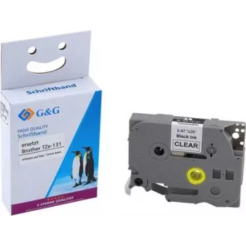 Fita de etiquetas compatível G&G para Brother TZe-131 - preto sobre transparente - 12mm x 8m - laminada