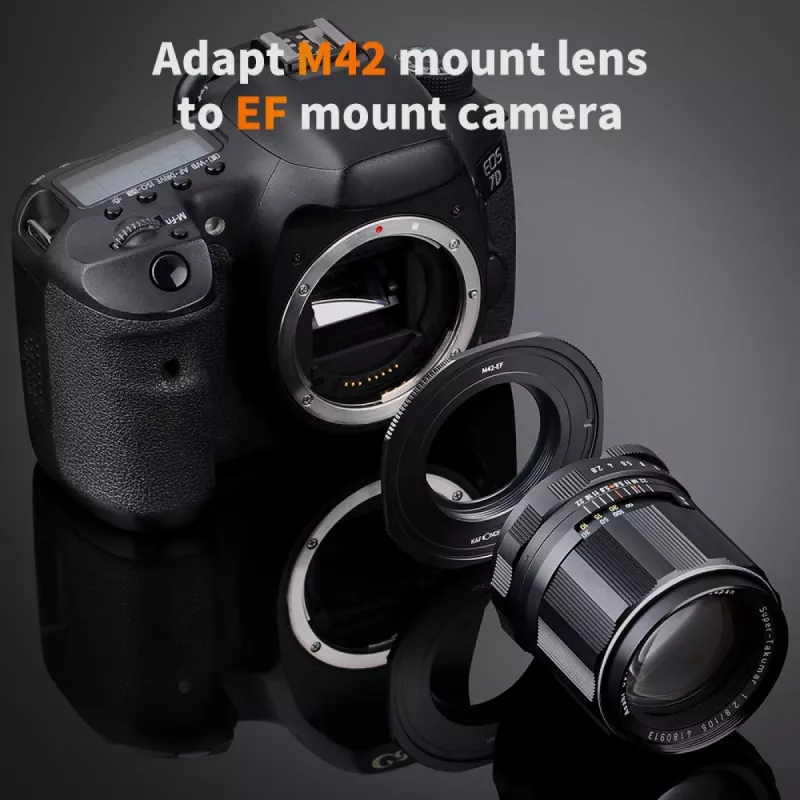 K&F Concept Adaptador de Objetiva PRO Canon EOS EF/EF-S para Corpo de Câmara M42 - Preto
