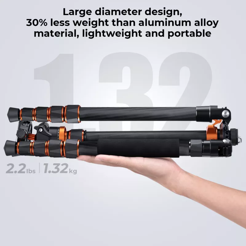 Tripé de fibra de carbono K&F Concept 172cm 10kg com monopé D255C4+BH-28L KF09.093V2