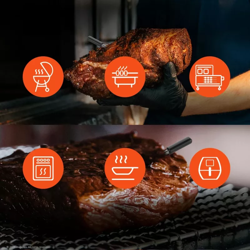 Termómetro de cozinha inteligente Meatmeet Pro com app Bluetooth/WiFi para grelhador, forno, fumador - preto