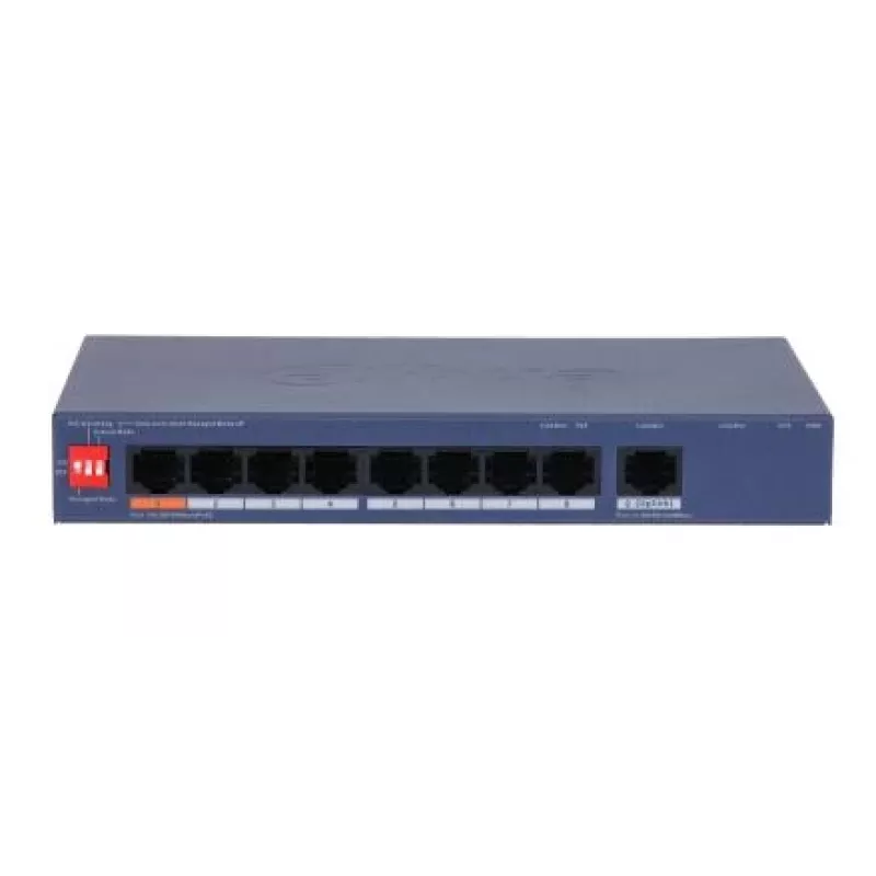 Switch gerido L2 DAHUA CS4009-8ET1GT-60 com 8 portas PoE e 1 uplink Gigabit, orçamento PoE de 60W
