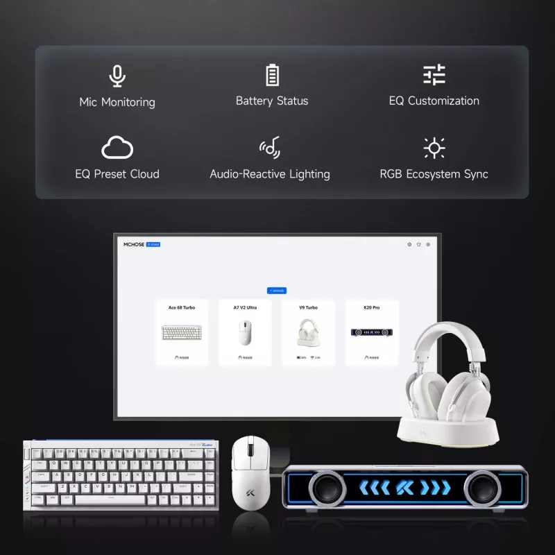 Auscultadores gaming sem fios MCHOSE V9 Turbo, branco