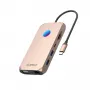 ORICO XCR docking station USB-C 12-em-1 com RGB, 2x USB-A 3.1, 1x USB-A 2.0, 1x USB-C PD 100W, 1x USB-C 3.1, 2x HDMI 2.0 4K 60Hz, 1x VGA 1080p, microSD/SD 3.0, RJ45 Gigabit Ethernet, áudio 3,5mm CTIA - ouro rosa