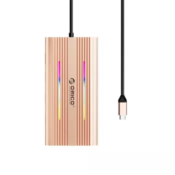 ORICO XDR docking station USB-C 12-em-1 RGB, 2x USB-A, 1x USB-C PD 100W, 2x HDMI 4K 60Hz, VGA, RJ45 Gigabit, leitor de cartões SD e microSD - Rose Gold
