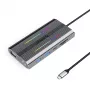 ORICO XCR docking station USB-C 12-em-1 com RGB, 3x USB-A, USB-C PD 100W, HDMI 4K, VGA, RJ45 Gigabit, leitor de cartões SD/microSD - cinzento