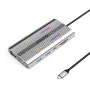ORICO XCR docking station USB-C 12-em-1 com RGB, 3x USB-A, USB-C PD 100W, HDMI 4K, VGA, RJ45 Gigabit, leitor de cartões SD/microSD - prateado