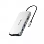 ORICO XCR docking station USB-C 12-em-1 com 2x HDMI 4K 60Hz, VGA, USB-A 3.1, USB-C PD 100W, Gigabit Ethernet, SD/microSD, áudio - cinzento