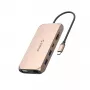 ORICO XCR docking station USB-C 12-em-1, 2x USB-A 3.1, 1x USB-A 2.0, 1x USB-C PD 100W, 1x USB-C 3.1, 2x HDMI 2.0 4K 60Hz, 1x VGA 1080p, 1x SD 3.0, 1x microSD 3.0, 1x RJ45 Gigabit Ethernet, 1x áudio CTIA 3,5mm, ouro rosa