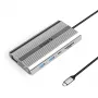 ORICO XDR docking station USB-C 12-em-1 com HDMI 4K, VGA, Gigabit Ethernet, 100W PD, leitor de cartões SD/microSD - prateado