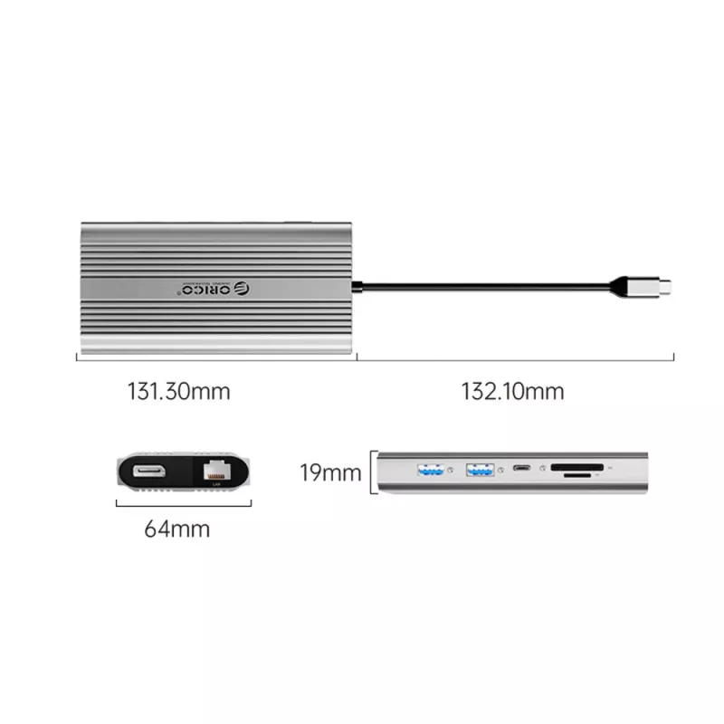 ORICO XDR docking station USB-C 12-em-1, 2x HDMI 4K 60Hz, DisplayPort 4K 60Hz, RJ45 Gigabit, PD 100W, leitor de cartões SD/microSD, prateado