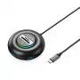 ORICO YXR5-C3 RGB hub USB-A 3.0 de 4 portas com leitor de cartões SD e microSD, cabo de 1,8m, preto