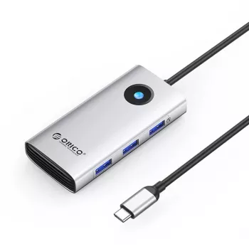 ORICO PW11 docking station USB-C 6-em-1, 3x USB-A 3.0, 1x USB-C PD 100W, 1x HDMI 4K 30Hz, 1x RJ45 2.5G Ethernet, prateado