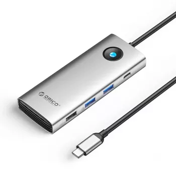 ORICO PW11 Dock USB-C 8-em-1, 2x USB-A 3.0, 1x USB-A 2.0, 1x USB-C 3.0, 1x USB-C PD 100W, 1x HDMI 4K 60Hz, 1x VGA 1080P 60Hz, 1x RJ45 Gigabit Ethernet, prateado