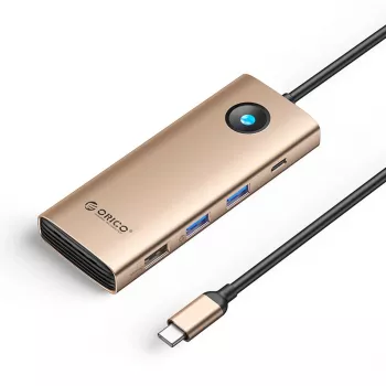 ORICO PW11 Hub USB-C 8-em-1 com 2x USB-A 3.0, 1x USB-A 2.0, 1x USB-C 3.0, 1x USB-C PD 100W, 1x HDMI 4K 60Hz, 1x VGA 1080P 60Hz, 1x RJ45 Gigabit Ethernet - ouro rosa