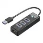 ORICO PW3UR25-U3 Hub USB 3.0 de 4 portas com adaptador 2.5G Ethernet, cabo de 1,8 m, preto