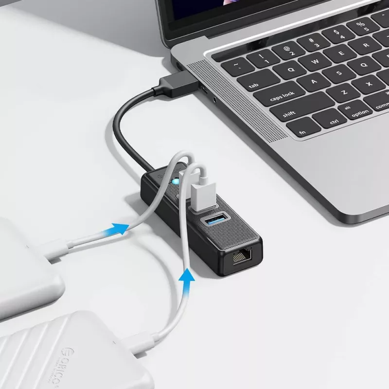 ORICO PW3UR25-U3 Hub USB 3.0 de 4 portas com adaptador 2.5G Ethernet, cabo de 1,8 m, preto