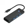 ORICO PAPW3AT-U3 Hub USB 3.0 de 4 portas com leitor de cartões SD/MicroSD, cabo de 1,8 m, preto