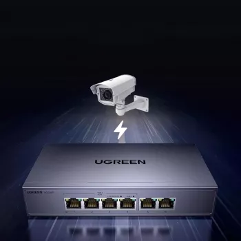 Ugreen Comutador Gigabit Ethernet de 6 portas com PoE+ - cinzento
