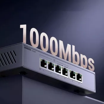 Ugreen Comutador Gigabit Ethernet de 6 portas com PoE+ - cinzento